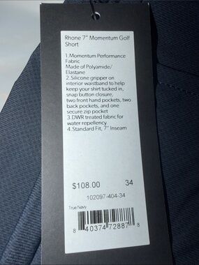 RHONE True Navy Performance Golf Shorts